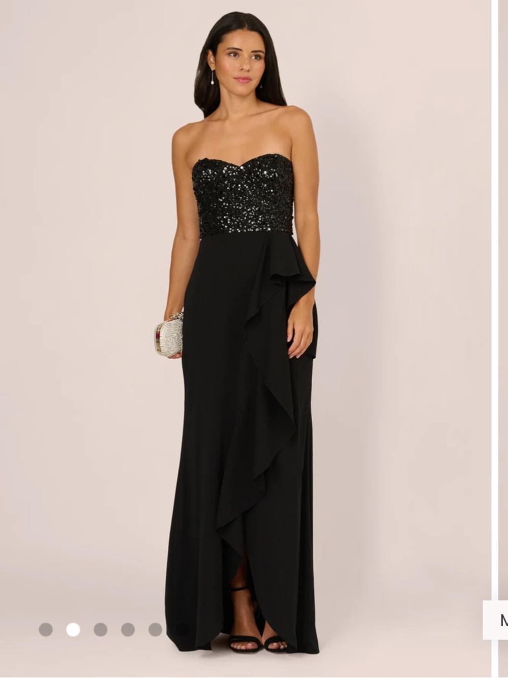 Adrianna Papell Black Strapless Sequin Ruffle Gown